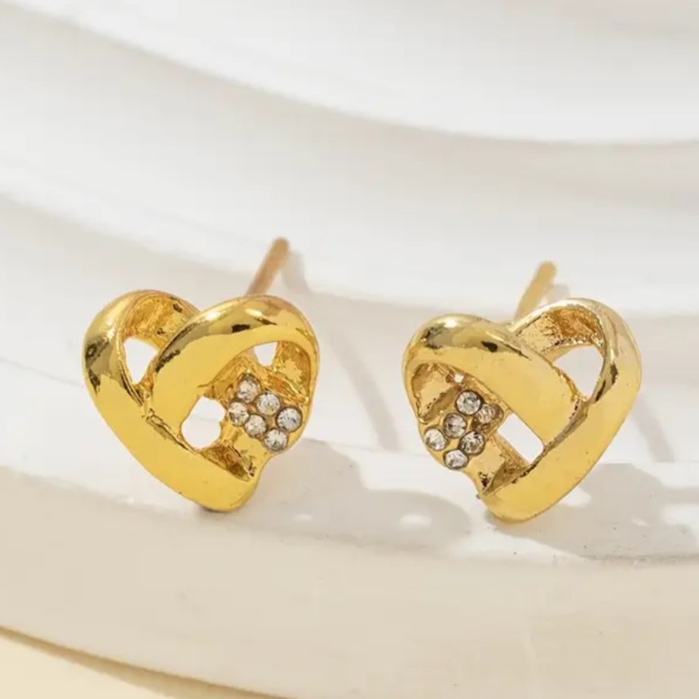 Gold Heart Stud Earrings
